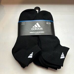 New Adidas Socks Men’s 6 Pair Black Low Cut Cushioned Casual Athletic Active